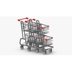 Metal Shopping Carts 02 Row of 2 3D model